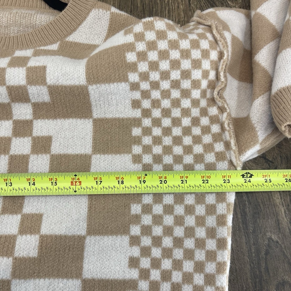 Women's Checkered Drop Shoulder Sweater XL Slouchy Oversized Cozy Feminine Soft - Picture 8 of 10